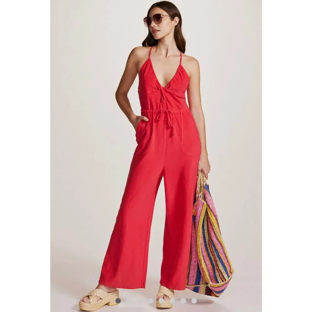 Daily Practice Anthropologie Kit Kat Jumpsuit Dark Pink NWT S - Picture 1 of 3